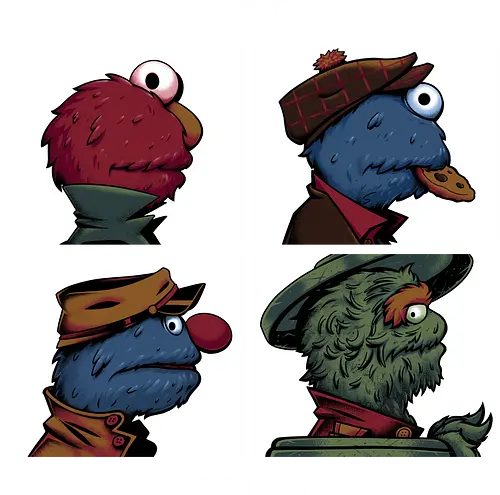 Puppetz Street Days - cookie monster, grover, Oscar the grouch, sesame streets, elmo, big bird, retro, puppet, puppets, puppet master, retro vintage, puppeteer, unique design, retro design, vintage cartoon, demon days, gorillaz, gorillaz demon days